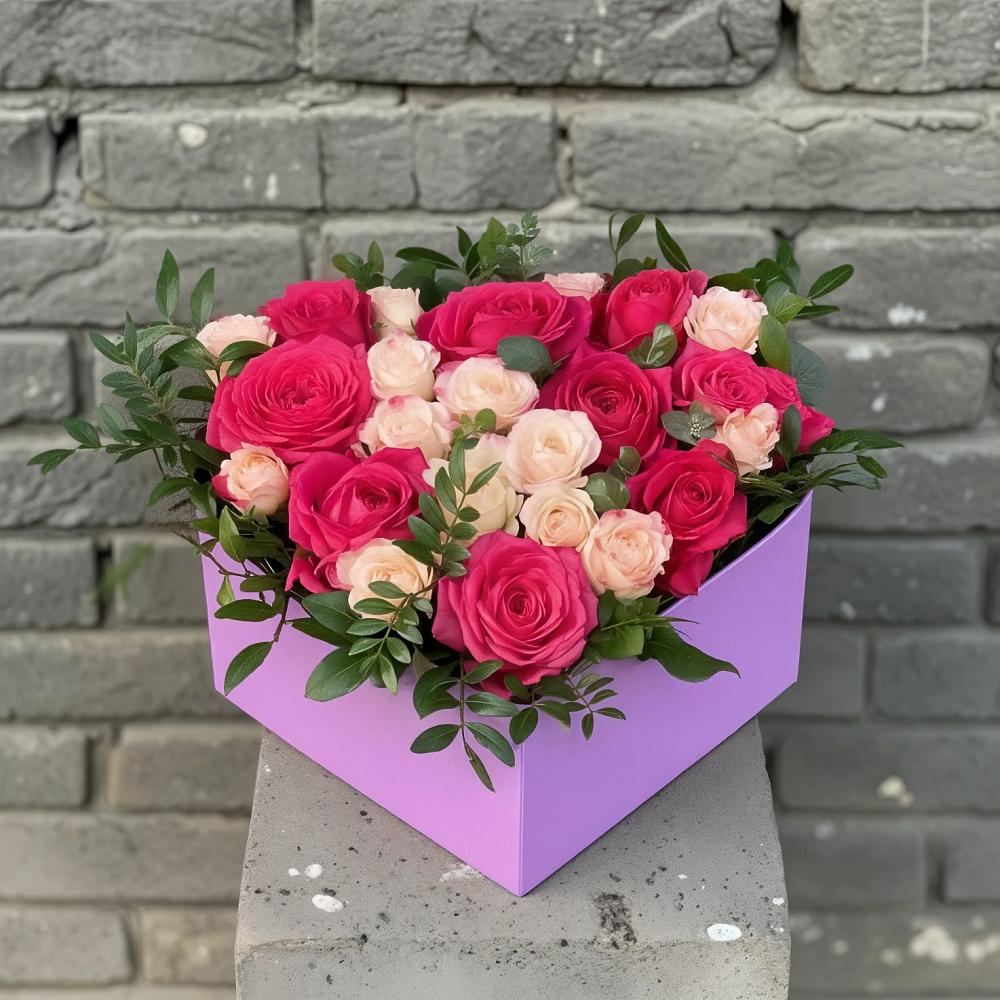 Цветочная композиция из Розы в коробке в Актаныш