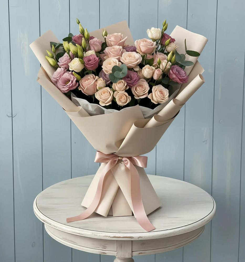 Букет цветов из: Розы и Лизиантусы в Актаныш