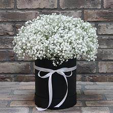 Цветочная композиция из Гипсофила в шляпной коробке в Актаныш